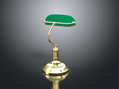 Vintage Style Elegant Table Lamp With Green Shade And Golden Base 3d model