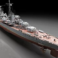 Large Battleship Warship With Gun Turrets On Deck And Gray Hull Red Bottom