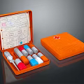 Orange First Aid Box Open With Medicine Bottles Tools And Red Cross 3d model