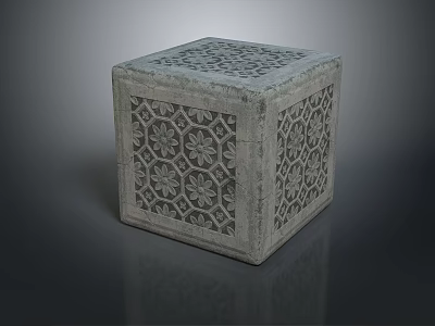 Gray Cube Shaped Household Decorative Item With Intricate Carved Patterns 3d model