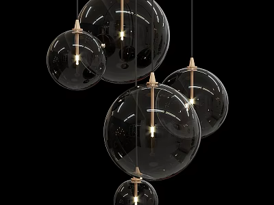 Modern Transparent Glass Sphere Chandeliers with Metal Frames Illuminated Hanging in Interior Design 3d model