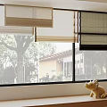 Different Styles of Window Blinds in Modern Interior with Tree View and Small Decor