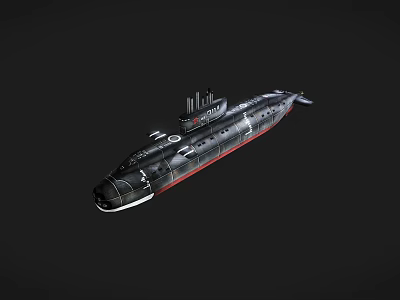 Military Submarine With Black Hull Red Bottom And Conning Tower Design 3d model