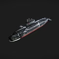 Military Submarine With Black Hull Red Bottom And Conning Tower Design