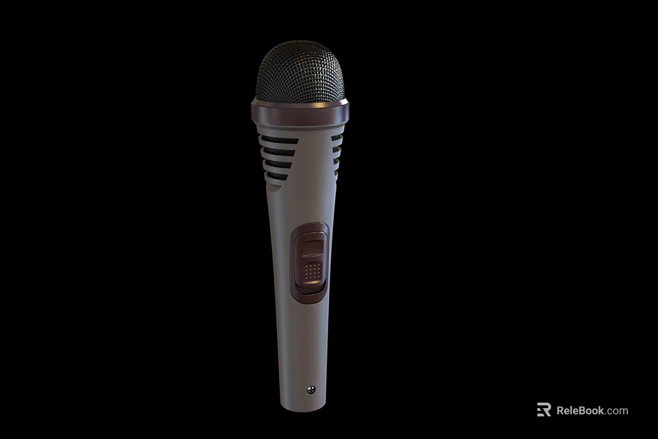Professional Black Mesh Wireless Microphone With Gray Handle For Headphone Speaker 3d model 