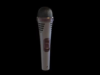 Professional Black Mesh Wireless Microphone With Gray Handle For Headphone Speaker 3d model