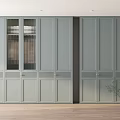Light Gray Modern Wardrobe With Lattice Design Glass Doors In Wooden Flooring Interior