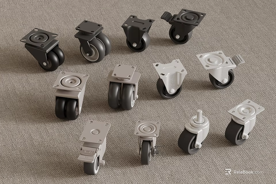 Various Caster Wheels In Different Designs Black And Silver For Furniture Use 3d model 