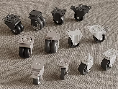 Various Caster Wheels In Different Designs Black And Silver For Furniture Use 3d model