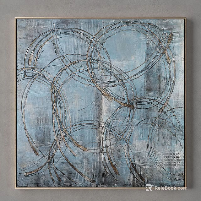 Decorative Frame With Abstract Blue Gray Artwork And Golden Intertwined Circles 3d model 