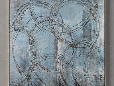 Decorative Frame With Abstract Blue Gray Artwork And Golden Intertwined Circles 3d model