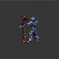 Futuristic Sci Fi Game and Movie Characters in Green Red Blue Armor with Action Poses
