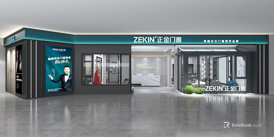 ZEKIN Doors And Windows Mall Store Showroom With Modern Glass Door 3d model 