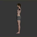 Shirtless Man in Black and White Checkered Shorts with Arms Outstretched Against Gray Background