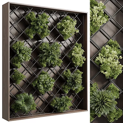 Green Living Wall With Grid Structure And Various Plants 3d model