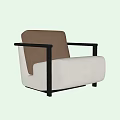 Single Sofa Brown Leather Backrest Beige Fabric Seat Black Metal Frame Modern Living Room Design