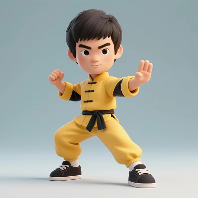 Man In Yellow Martial Arts Uniform Striking Dynamic Kung Fu Pose With Black Belt 3d model