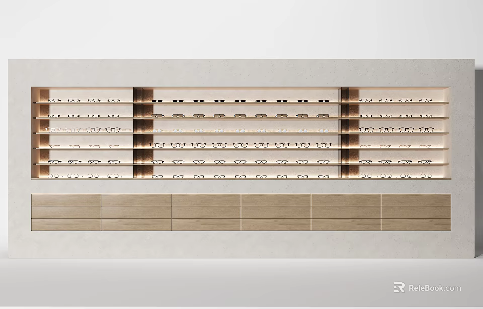 Elegant Modern Display Shelves With Light Wood Finish And Integrated Lighting For Displayed Items 3d model 