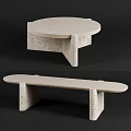 Modern Round Table And Bench With Terrazzo Material For Living Space 3d model