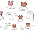 Cute Decorative Wall Hangings With Cloud And Heart Shapes In Pink Brown White 3d model