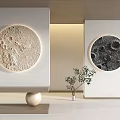 Modern Round Wall Decor With 3D Moon Texture In Beige And Dark Gray 3d model