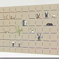 Modern Wooden Wall Bookcase With Geometric Shelves Decorative Items Potted Plant And Figurines