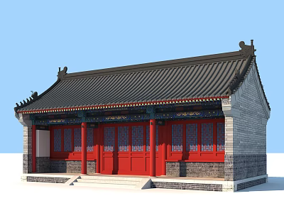 Ancient Chinese Architecture Traditional Style With Black Tiled Roof Red Doors And Gray Brick Walls 3d model