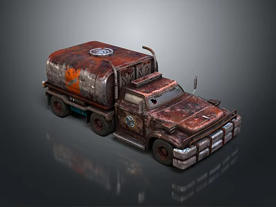 Rusty Oil Tanker Truck With Vintage Design And Rusted Metal Details 3d model