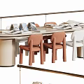 Modern Table And Chair Set Featuring Orange White Chairs And Books On Tabletop