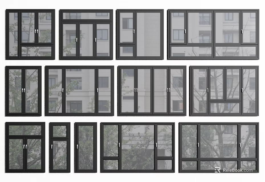 Modern Casement Windows with Sleek Frames and Various Design Styles for Home Use 3d model