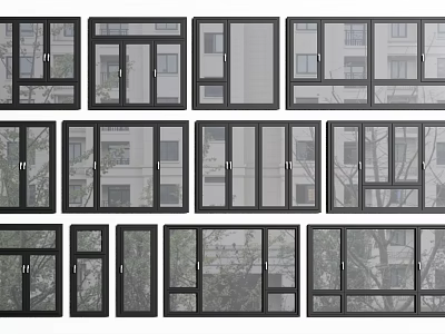 Modern Casement Windows with Sleek Frames and Various Design Styles for Home Use 3d model