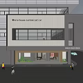 Modern Xenolith Storefront Design with Glass Entrance Brand Signage and Pedestrian Area