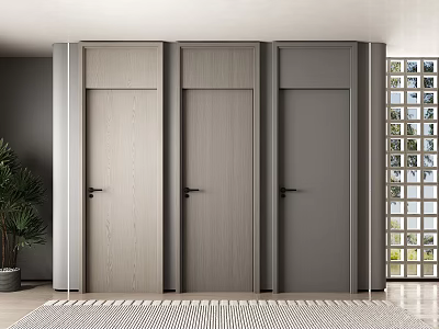 Three Stylish Hinged Doors in Wood Grain and Gray Tones for Modern Interior 3d model