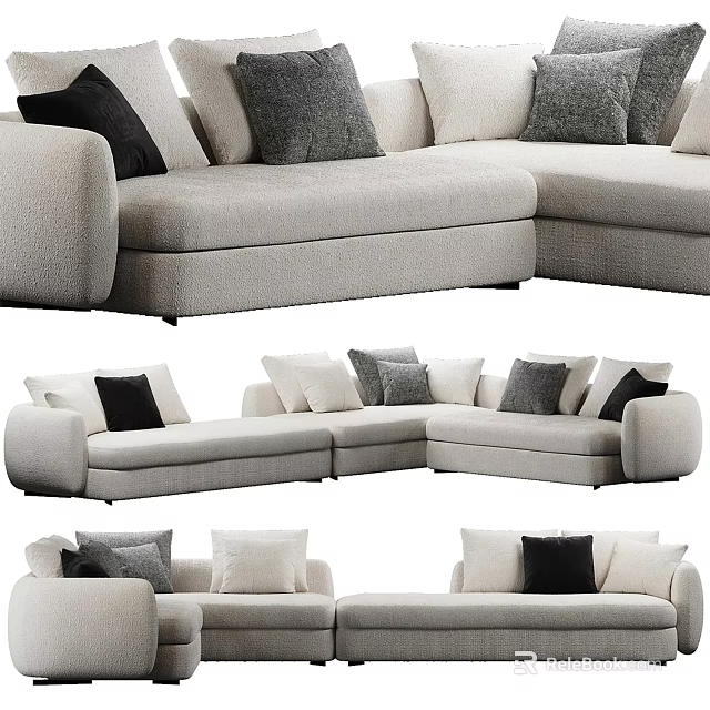 Light Gray Leisure Sofa Set With Black Gray White Decorative Pillows 3d model 