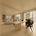 Modern Living And Dining Room Interior With Large Windows Natural Light And Indoor Plants