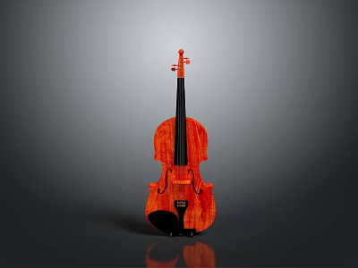 Wooden Violin With Orange Finish And Black Strings For Daily Living 3d model