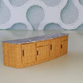 Modern Bar Counter Design With Wooden Frame Marble Top And Patterned Wallpaper