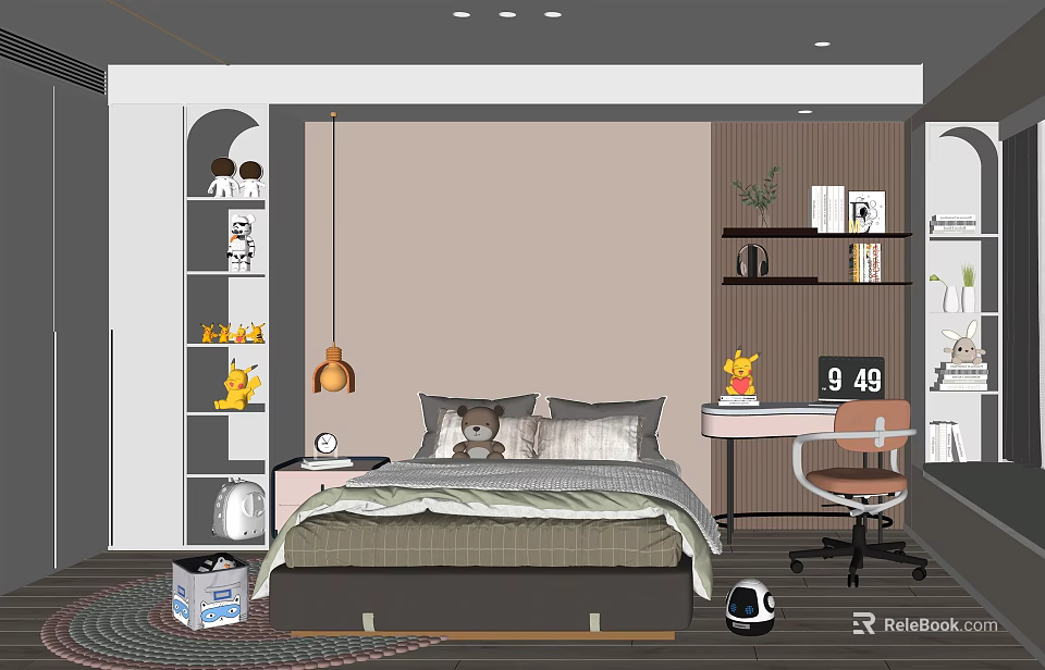 Colorful Kids Room Interior With Bed Bookshelf Desk Lamp And Toys 3d model 