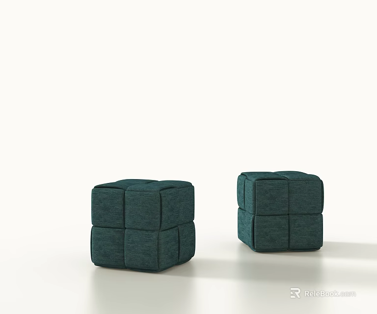 Upholstered Dark Green Cube Ottoman with Stitched Design for Modern Living Space 3d model 