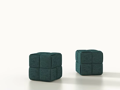 Upholstered Dark Green Cube Ottoman with Stitched Design for Modern Living Space 3d model