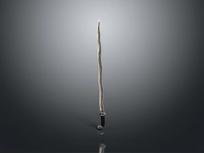 Silver Curved Blade Knife With Black Handle On Reflective Black Surface And Gray Gradient Background 3d model