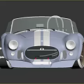 Blue Vintage Convertible Sports Car With White Stripes Red Rims And Chrome Exhaust Pipes