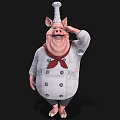 Cartoon Pig Chef Character Wearing White Uniform With Chef Hat And Red Bow Tie