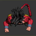 Anime Warrior Character In Fighting Pose With Spiky Black Hair Red Top And Yellow Pants