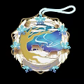 Decorative Wall Ornament With Golden Frame Blue Snowflakes Tree And Deer In Snowy Holiday Scene