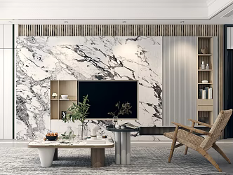 Modern TV background wall coffee table combination 3d model