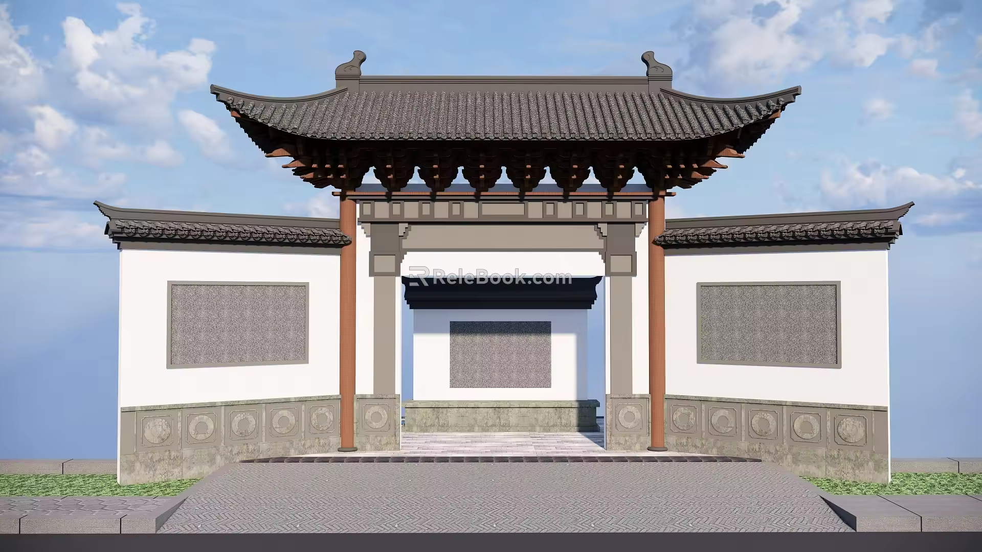 Park entrance gate SU model 3d model
