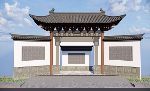 Park entrance gate SU model 3d model