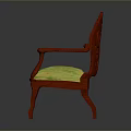 Red Carved Armchair With Yellow Cushion And Ornate Backrest Design