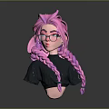 Game Movie Character With Pink Braided Hair Wearing Glasses And Dark Gray T-shirt